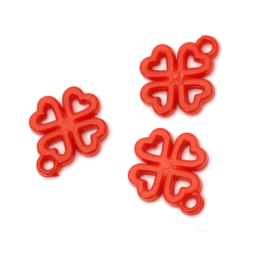 Acrylic clover pendant solid for jewelry making 25x21x4 mm hole 3 mm red - 50 grams ~ 45 pieces
