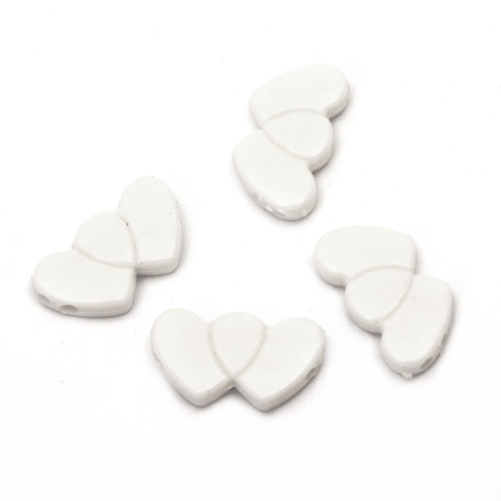 Acrylic hearts solid beads for jewelry making 30x17x6 mm two holes x 2.5 mm white - 50 grams ~ 25 pieces
