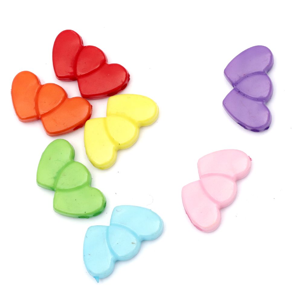 Acrylic hearts solid beads for jewelry making 30x17x6 mm two holes x 2.5 mm mix - 50 grams ~ 25 pieces
