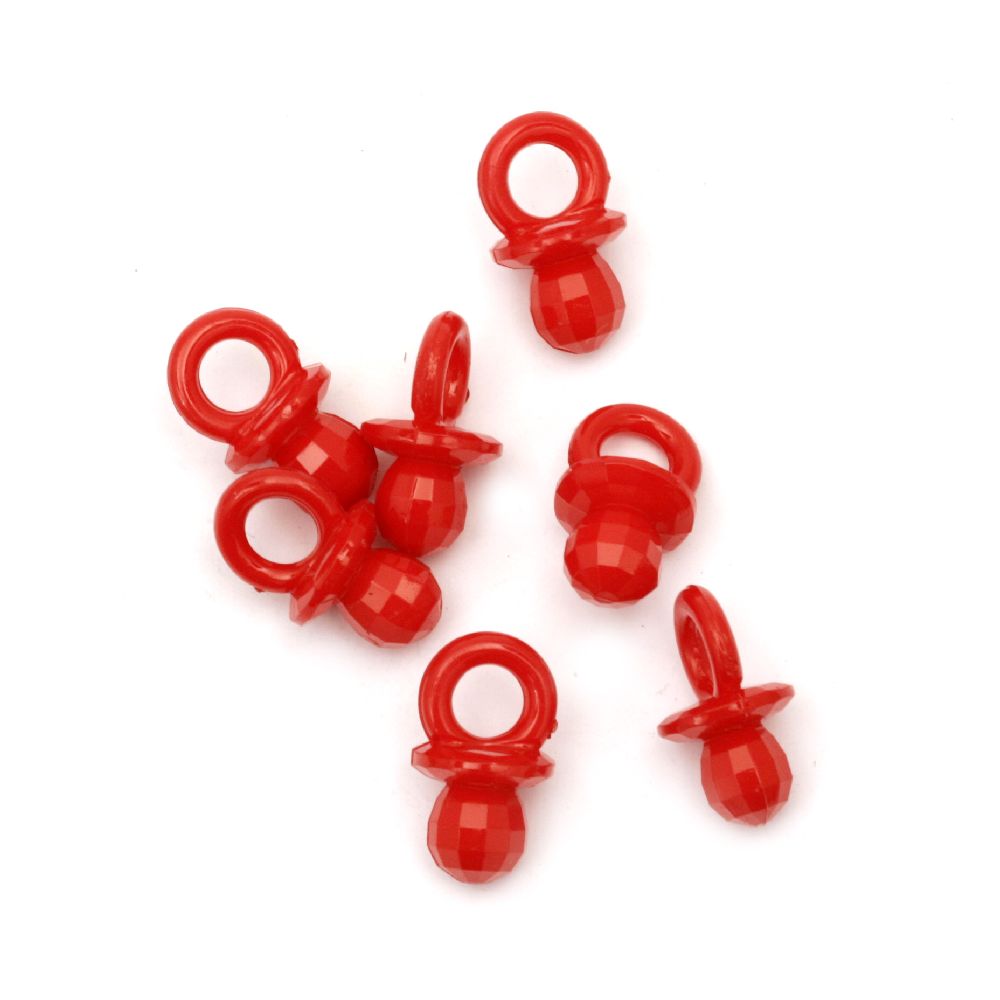 Acrylic pacifier pendant solid for jewelry making 21x12 mm hole 6 mm faceted red - 50 grams ~ 60 pieces