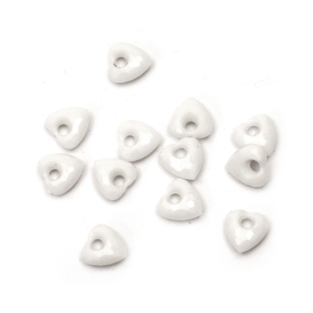 Acrylic heart pendant solid for jewelry making 13x13x7 mm hole 4 mm faceted white - 50 grams ~ 90 pieces