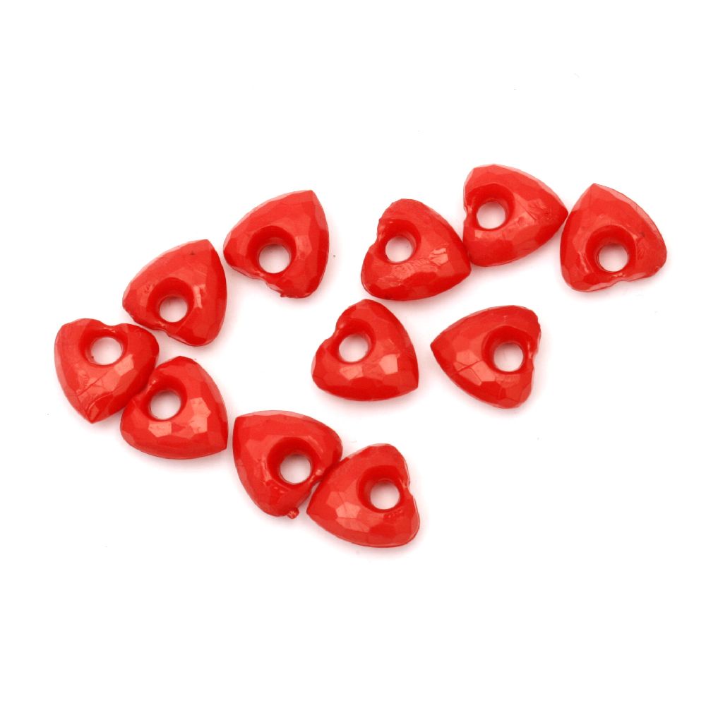 Acrylic heart pendant solid for jewelry making 13x13x7 mm hole 4 mm faceted red - 50 grams ~ 90 pieces