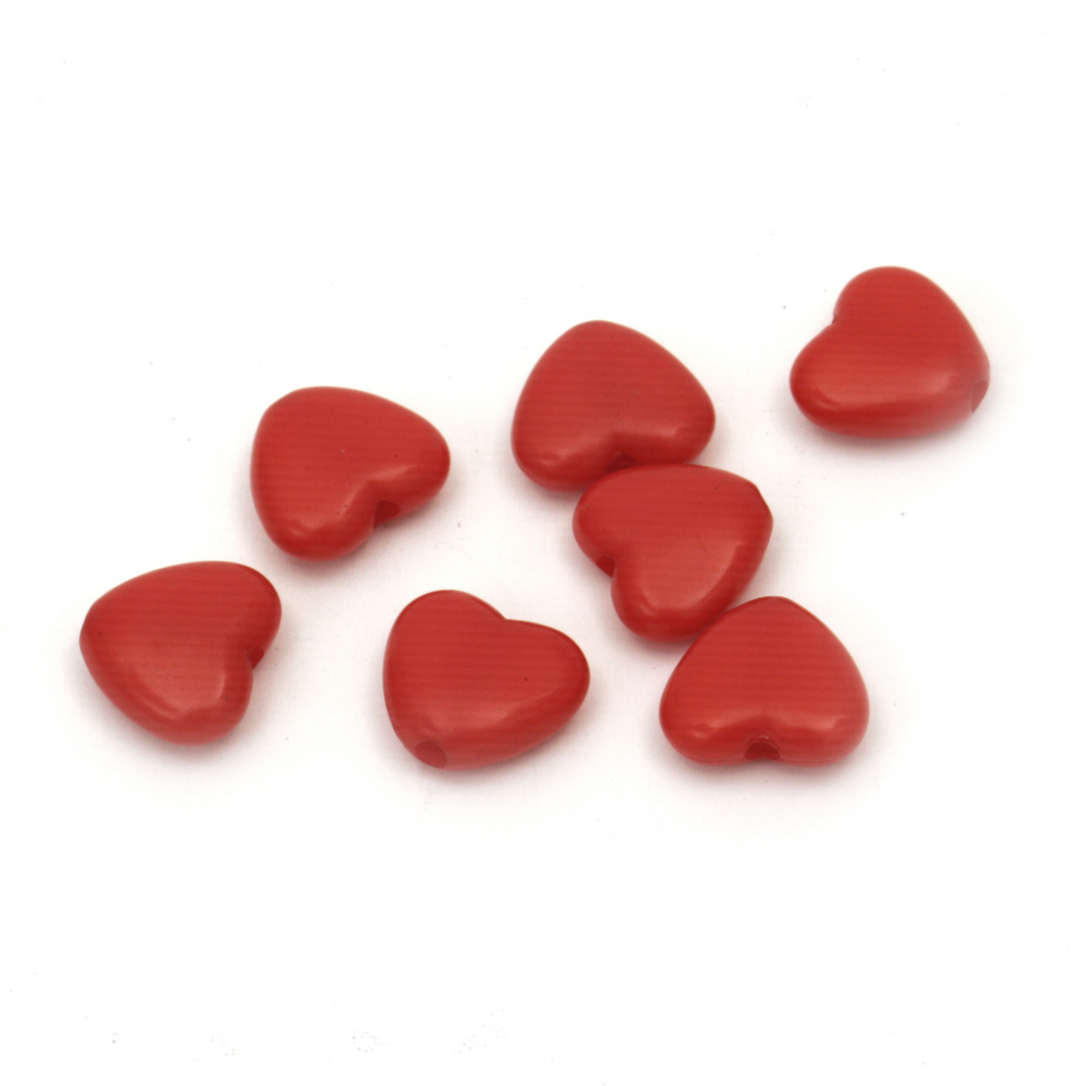 Solid Acrylic Heart Bead, 12x10x5 mm, Hole: 2 mm, Red -50 grams ~ 120 pieces