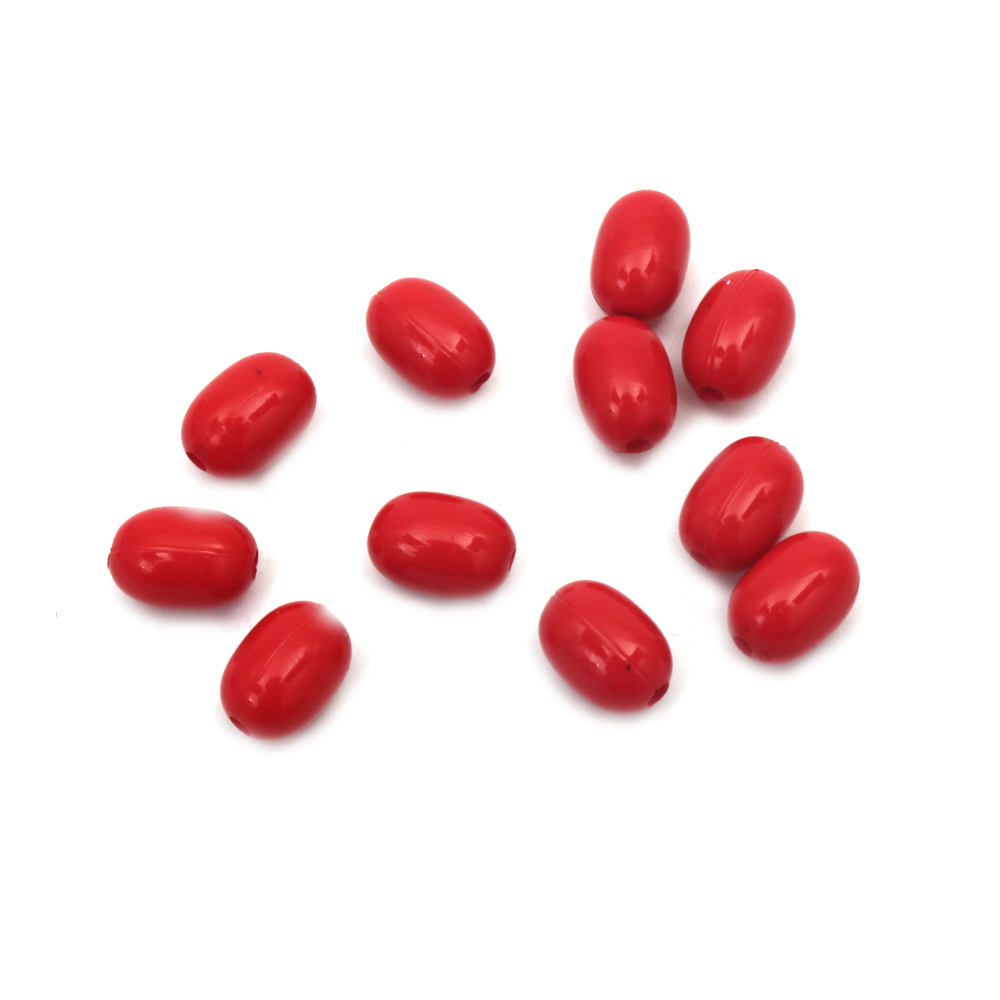 Solid Oval Plastic Bead, 10x7.5 mm, Hole: 1.5 mm, Red - 20 grams ~50 pieces