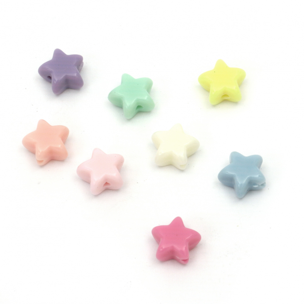 Solid Plastic Star Beads for Handmade Accessories and Decoration, 11.5x7 mm, Hole: 2 mm, MIX / Pastel Colors - 20 grams ~40 pieces