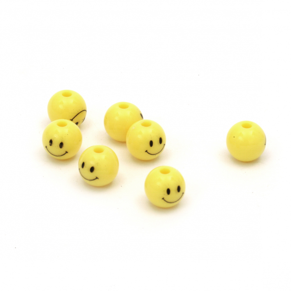 Acrylic Smile Face Ball, 7.5 mm, Hole: 2 mm, Yellow -20 grams ~ 74 pieces