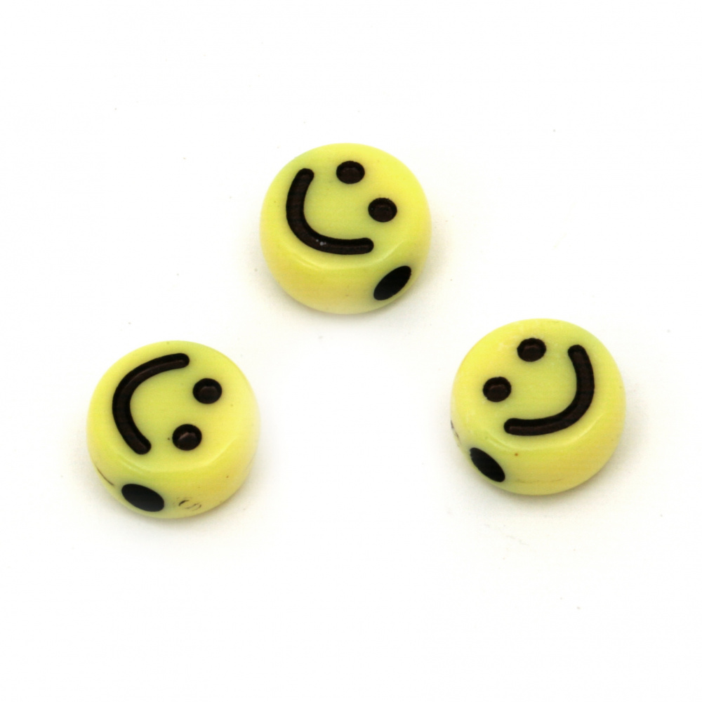 Round Flat Bead / Smiley Face, 10x5 mm, Hole: 2.5 mm, Yellow -20 grams ~ 110 pieces