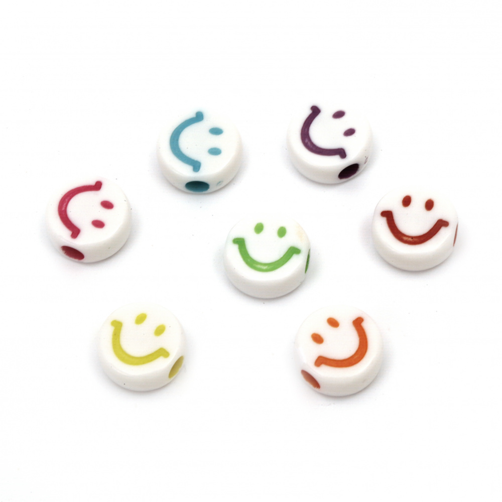 Plastic Cheerful Happy Face Beads, 9x5 mm, Hole: 2.5 mm, MIX -20 grams ~ 66 pieces