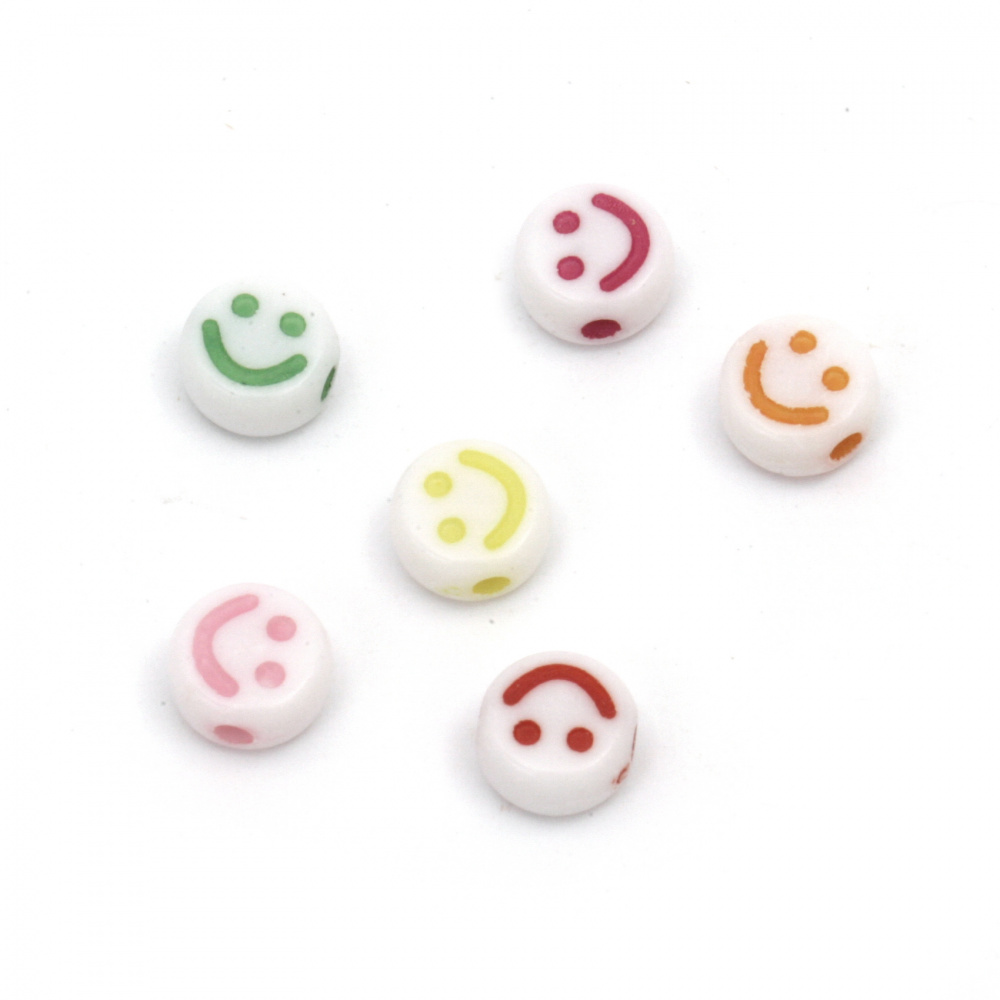 Plastic Cheerful Happy Face Beads, 7x4 mm, Hole: 1.5 mm, MIX -20 grams ~ 140 pieces