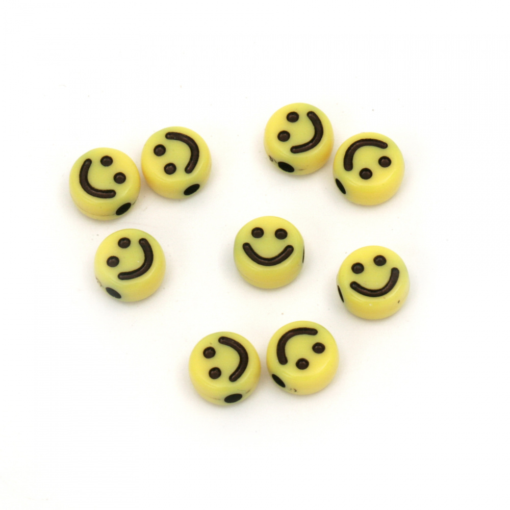 Plastic Round Smile Face Bead, 7x4 mm, Hole: 1.5 mm, Yellow -20 grams ~ 150 pieces