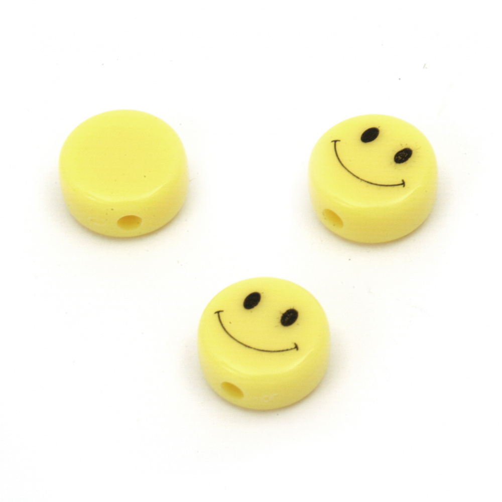 Acrylic Happy Face Bead for DIY Accessories and Decoration, 10x5 mm, Hole: 2 mm, Yellow -20 grams ~ 50 pieces
