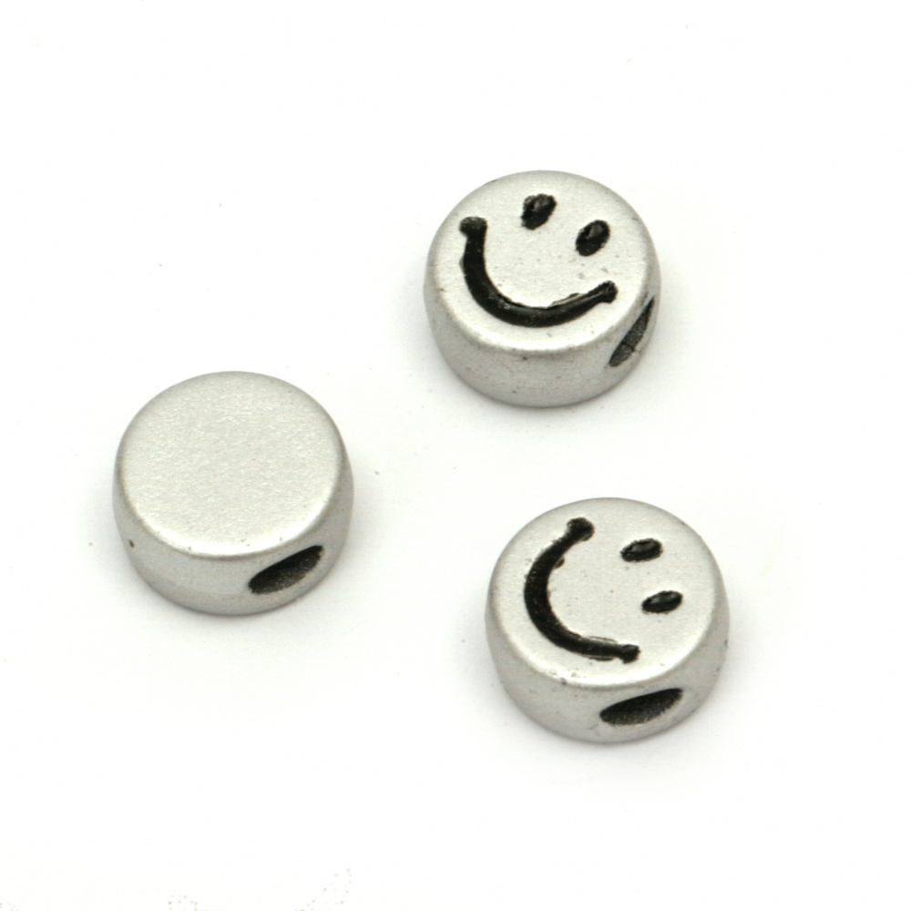 Smiley Face Plastic Coin Bead, 12x5 mm, Hole: 3x5 mm, Silver -20 pieces