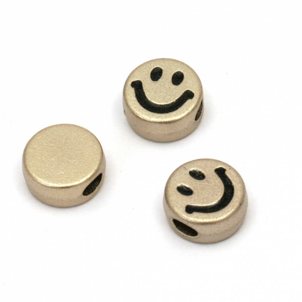 Smiley Face Plastic Coin Bead, 12x5 mm, Hole: 3x5 mm, Gold -20 pieces