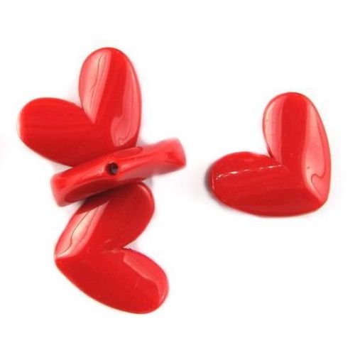 Acrylic heart solid bead for jewelry making 26.5x33.5x8.5 mm hole 2 mm red - 50 g. ~ 11 pieces