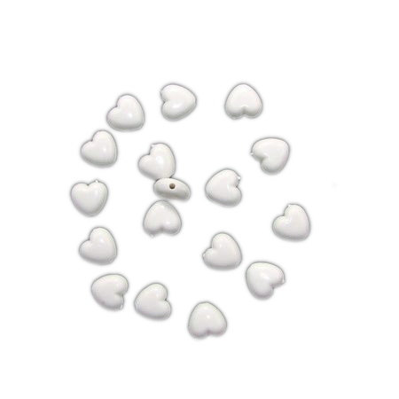 Acrylic heart solid bead for jewelry making 10x11x6.5 mm hole 1 mm white - 50 grams ~ 120 pieces