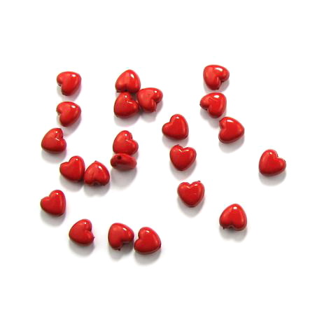 Acrylic heart solid bead for jewelry making 10x11x6.5 mm hole 1 mm red - 50 grams ~ 120 pieces