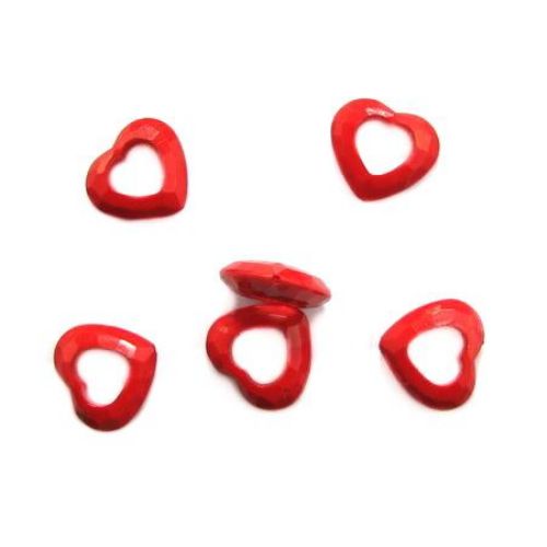 Margele solida inima poliedru 24x26x6 mm gaura 2 mm roșu -50 grame ~ 32 buc