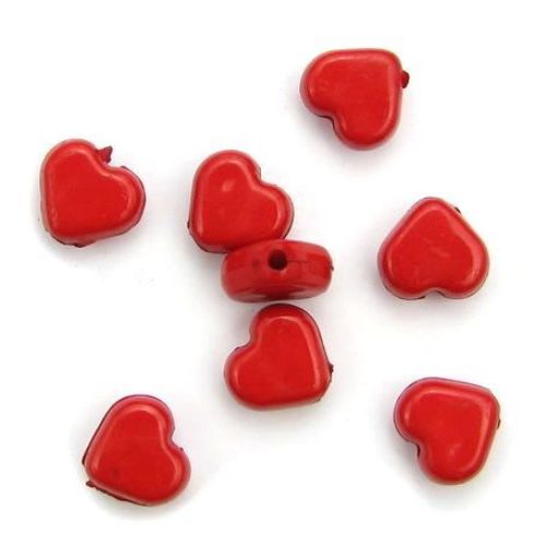 Acrylic heart solid bead for jewelry making 8x8x4 mm hole 1 mm red - 50 grams ~ 220 pieces