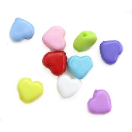 Acrylic heart solid bead for jewelry making 8x8x4 mm hole 1 mm mixed colors - 50 grams ~ 220 pieces