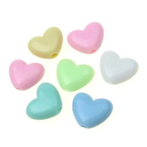 Delicate Acrylic Heart Bead, 11x14 mm, Hole: 2 mm, MIX / Pastel Colors -50 grams ~80 pieces