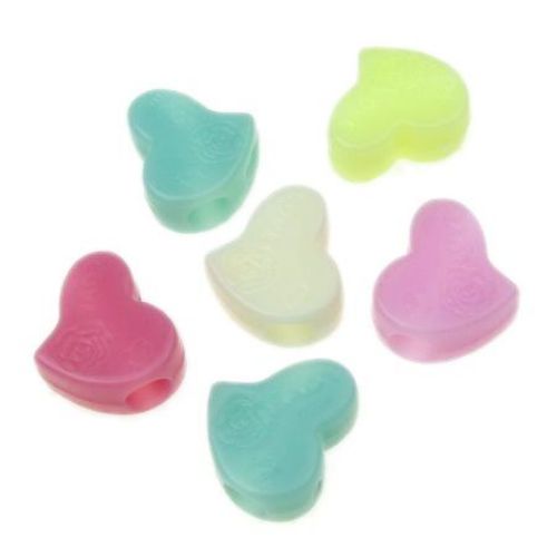 Acrylic heart solid bead for jewelry making 15x13x6 mm hole 4.5 mm mixed colors - 50 grams