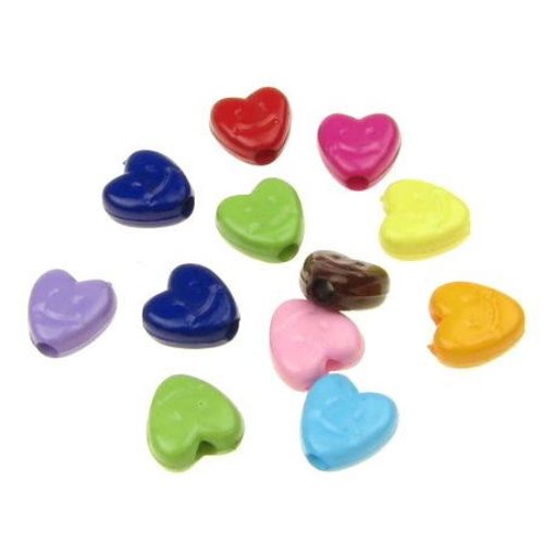 Acrylic heart with smile solid bead for jewelry making  7.5x7.5x4 mm hole 1.5 mm mix - 50 grams ~ 410 pieces
