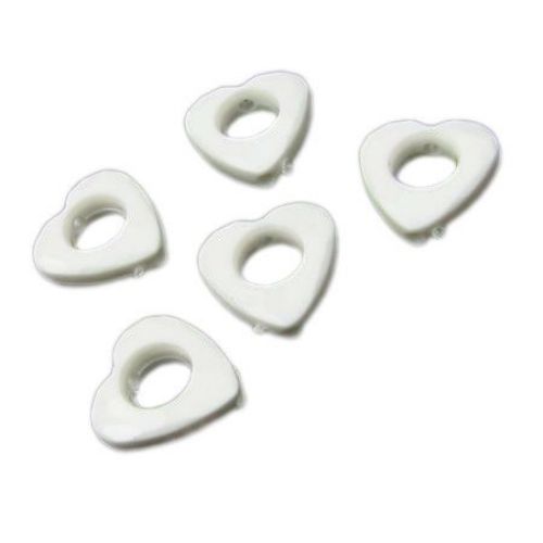 Acrylic heart solid bead for jewelry making 14x14x4 mm hole 1.5 mm white - 50 grams ~ 113 pieces