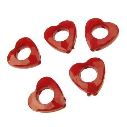 Acrylic heart solid bead for jewelry making 14x14x4 mm hole 1.5 mm red - 50 grams ~ 113 pieces