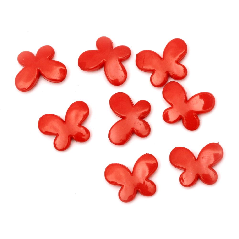 Acrylic butterfly solid bead for jewelry making 17x13x4 mm hole 1 mm red - 50 grams ~ 120 pieces