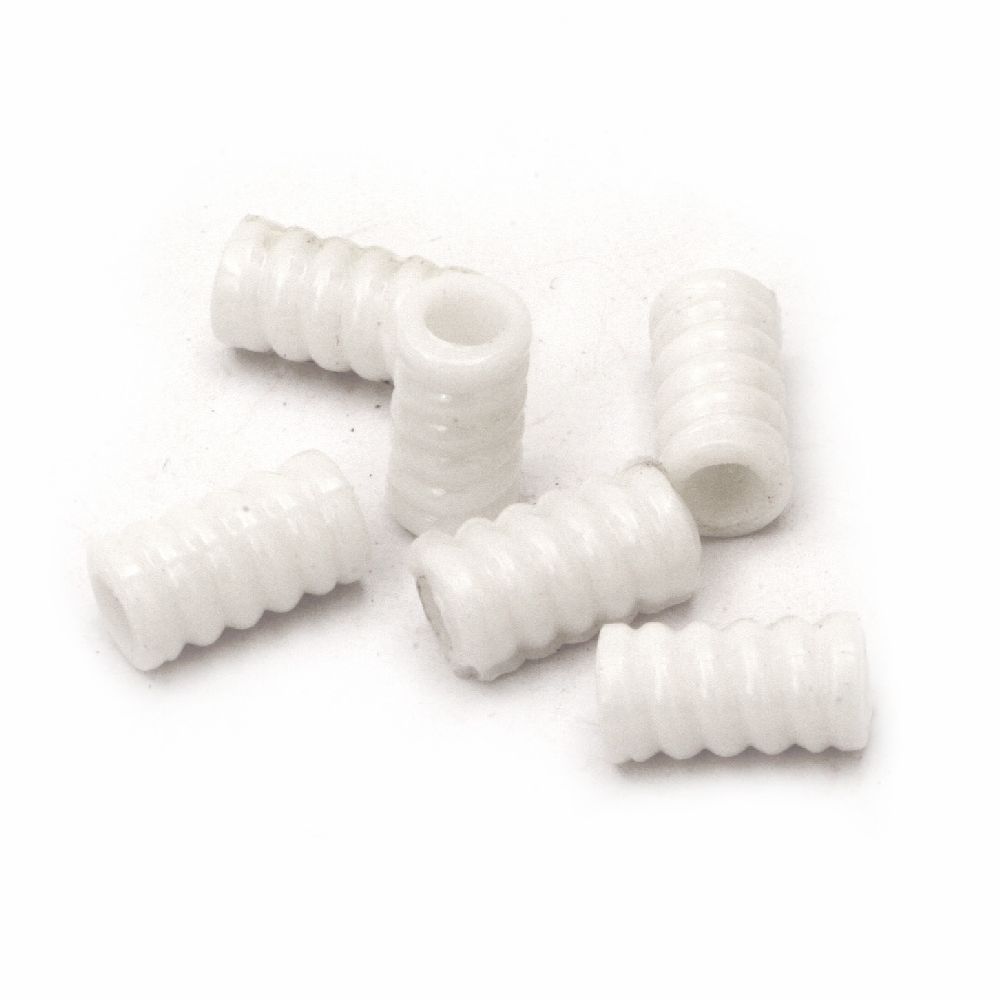 Acrylic spiral cylinder solid bead for jewelry making 14x12.5 mm hole 4 mm white - 50 grams ~ 135 pieces