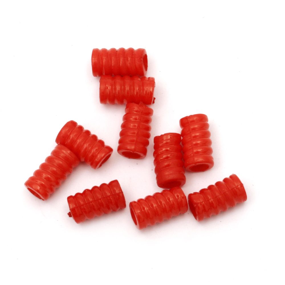 Acrylic spiral cylinder solid bead for jewelry making 14x12.5 mm hole 4 mm red - 50 grams ~ 135 pieces