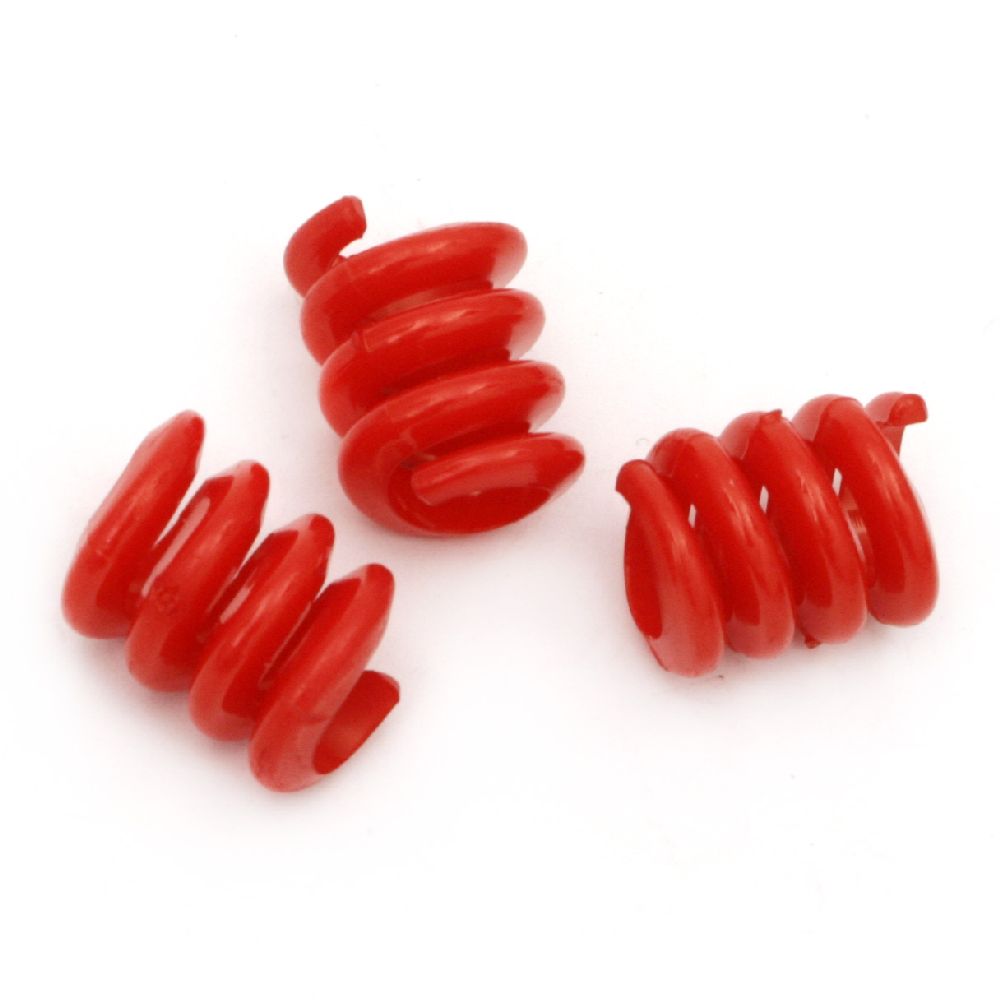 Acrylic spiral solid bead for jewelry making 18x12 mm hole 7 mm red - 50 grams ~ 65 pieces