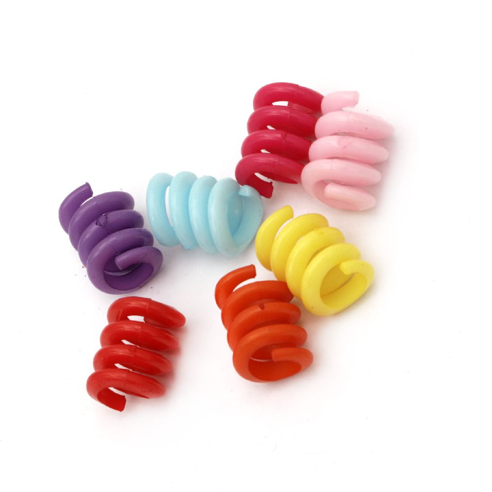 Acrylic spiral solid bead for jewelry making 18x12 mm hole 7 mm mixed colors - 50 grams ~ 65 pieces