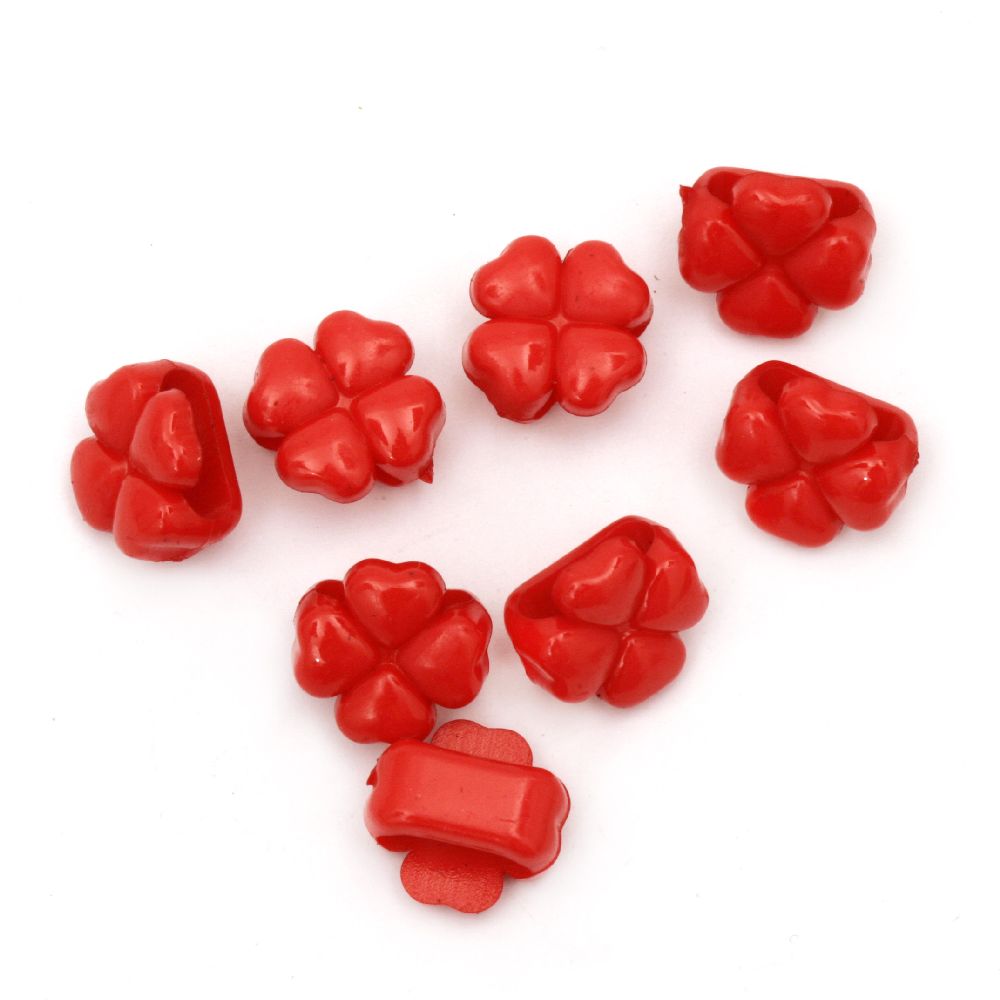 Acrylic clover solid bead for jewelry making 14x9 mm hole 11 mm red - 50 grams ~ 75 pieces