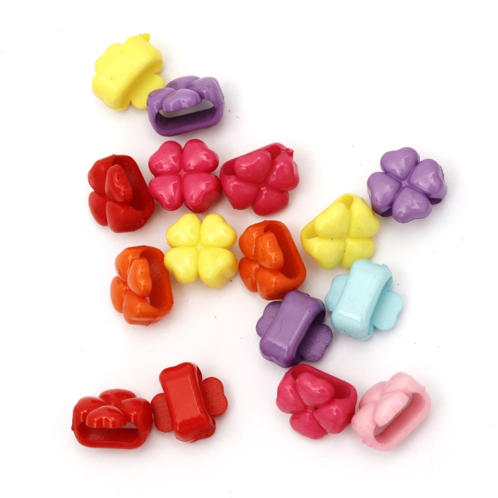 Acrylic clover solid bead for jewelry making 14x9 mm hole 11 mm mixed colors - 50 grams ~ 75 pieces