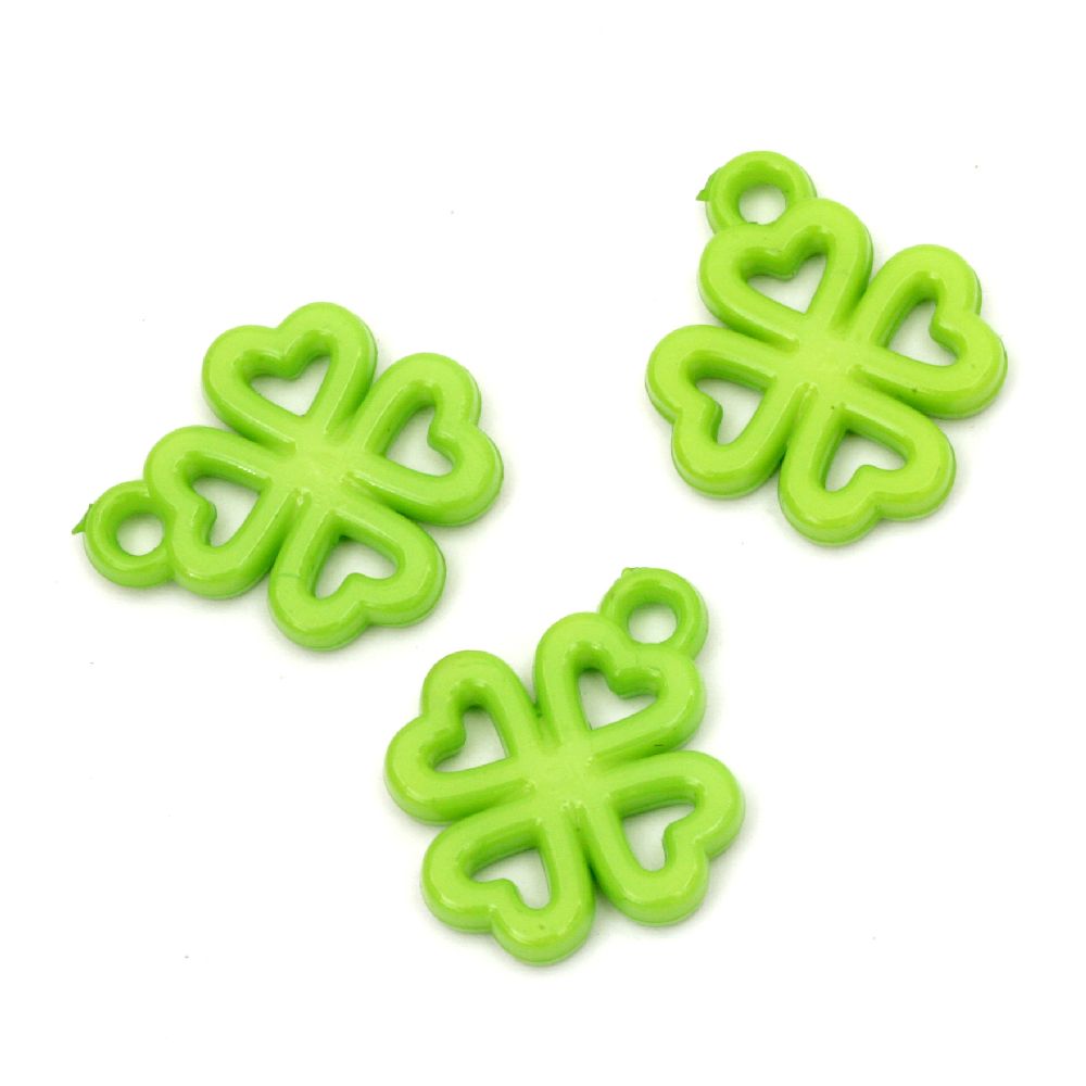 Acrylic clover pendant solid for jewelry making 25x21x4 mm hole 3 mm green light - 50 grams ~ 45 pieces
