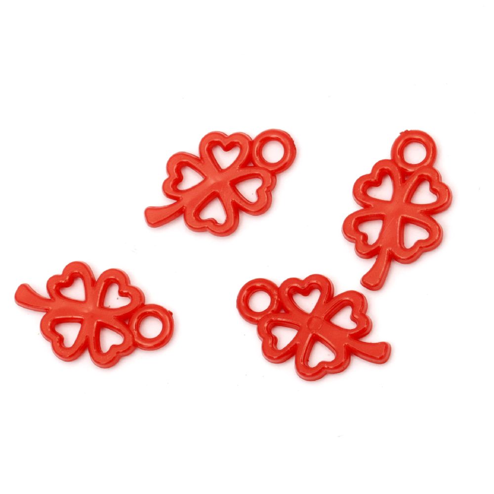 Acrylic clover pendant solid for jewelry making 25x15x2.5 mm hole 3 mm red - 50 grams ~ 105 pieces