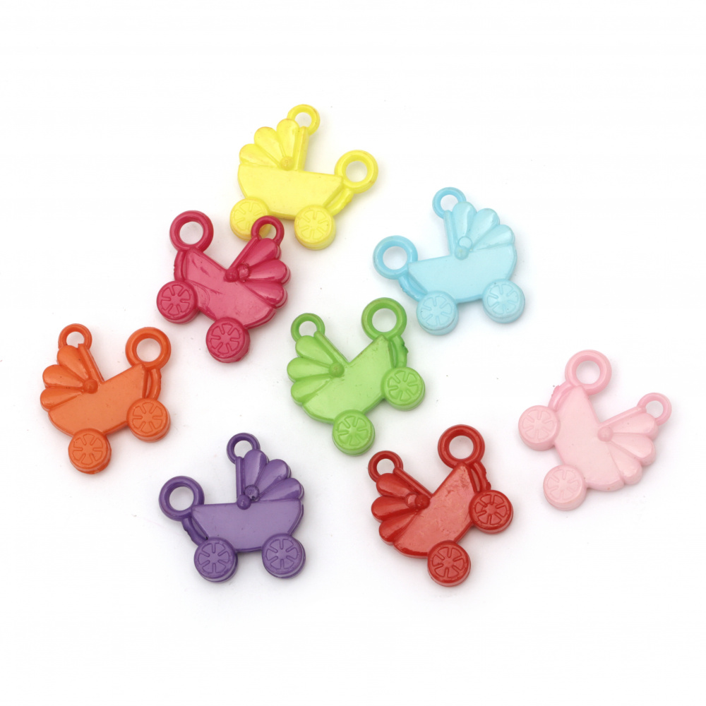 Plastic Solid Pendant / Baby Stroller, 30x28x8 mm, Hole: 3.5 mm, MIX -50 grams ~ 23 pieces