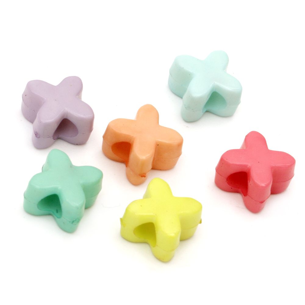 Cross-shaped Solid Plastic Bead for DIY Jewelry and Accessories, 12x8.5 mm, Hole: 4.5 mm, MIX -50 grams ~ 65 pieces