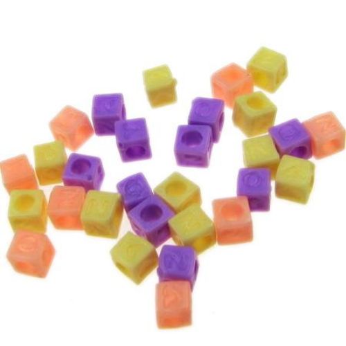 Plastic Cube Bead with English Letters, 4 mm, Hole: 2.5 mm, MIX -20 grams