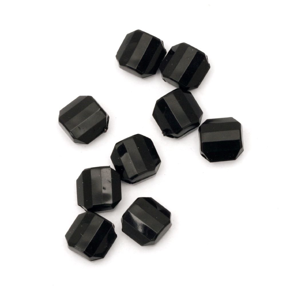 Acrylic figurine bead for jewelry making, faceted 12x12x6 mm hole 1.5 mm  black - 50 grams ~ 72 pieces