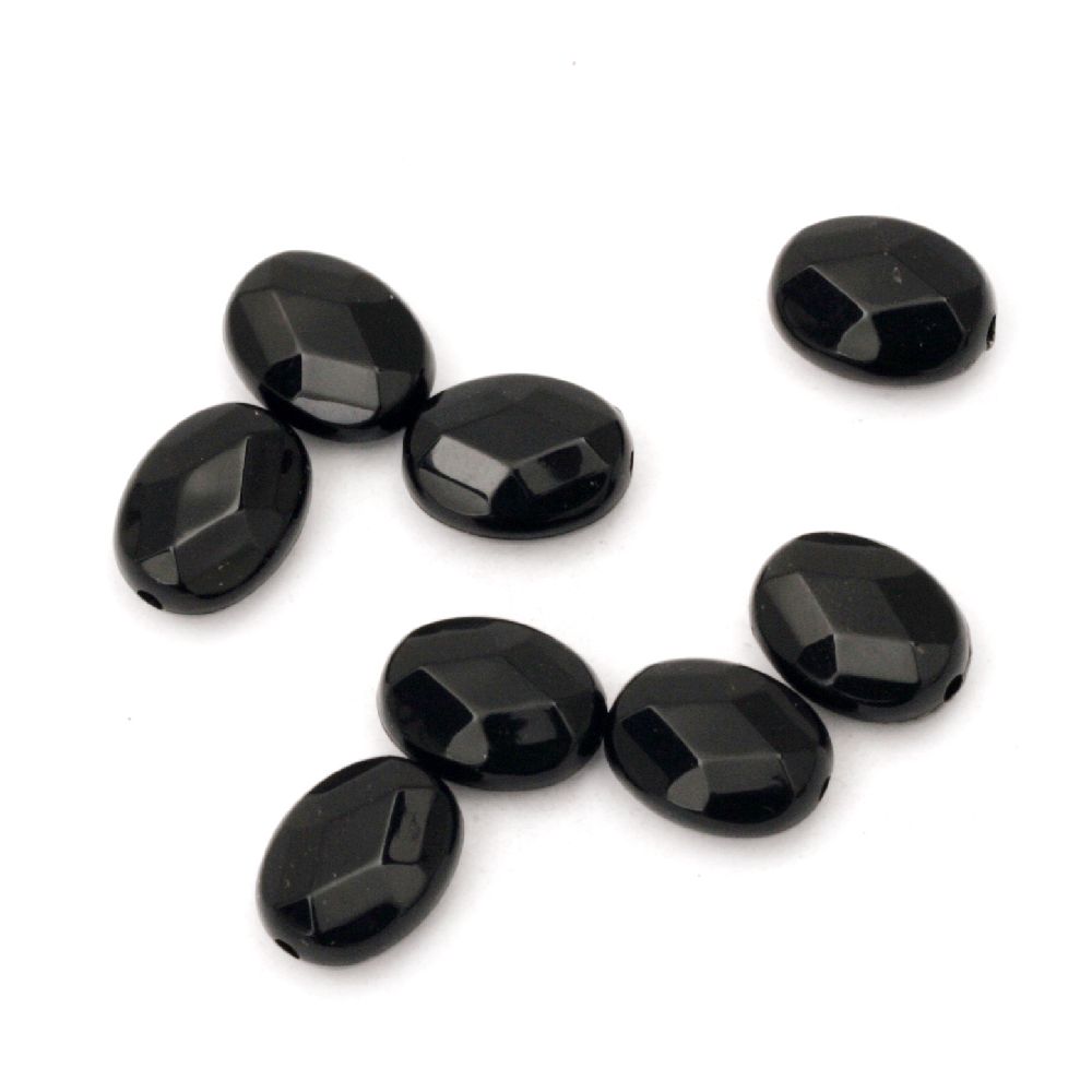 Acrylic oval bead for jewelry making, faceted 14x11x6.5 mm hole1.5 mm black - 50 grams ~ 72 pieces