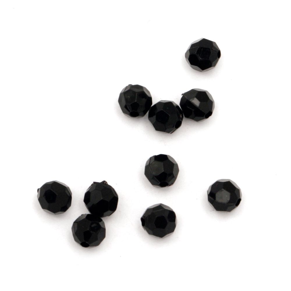 Acrylic round solid bead for jewelry making, faceted 6 mm hole 1 mm faceted black - 50 grams ~ 450 pieces