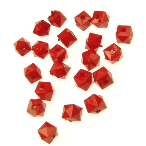Acrylic stone solid bead for jewelry making, faceted 6x6 mm hole 1 mm red - 50 grams ~ 417 pieces