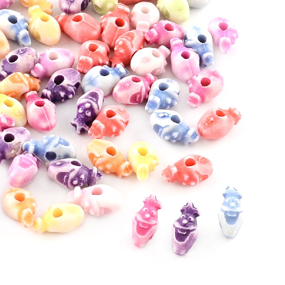 Two-colored Plastic Bead / Cartoon Character, 9x4.5x4 mm, Hole: 2 mm, MIX -50 grams ~ 500 pieces