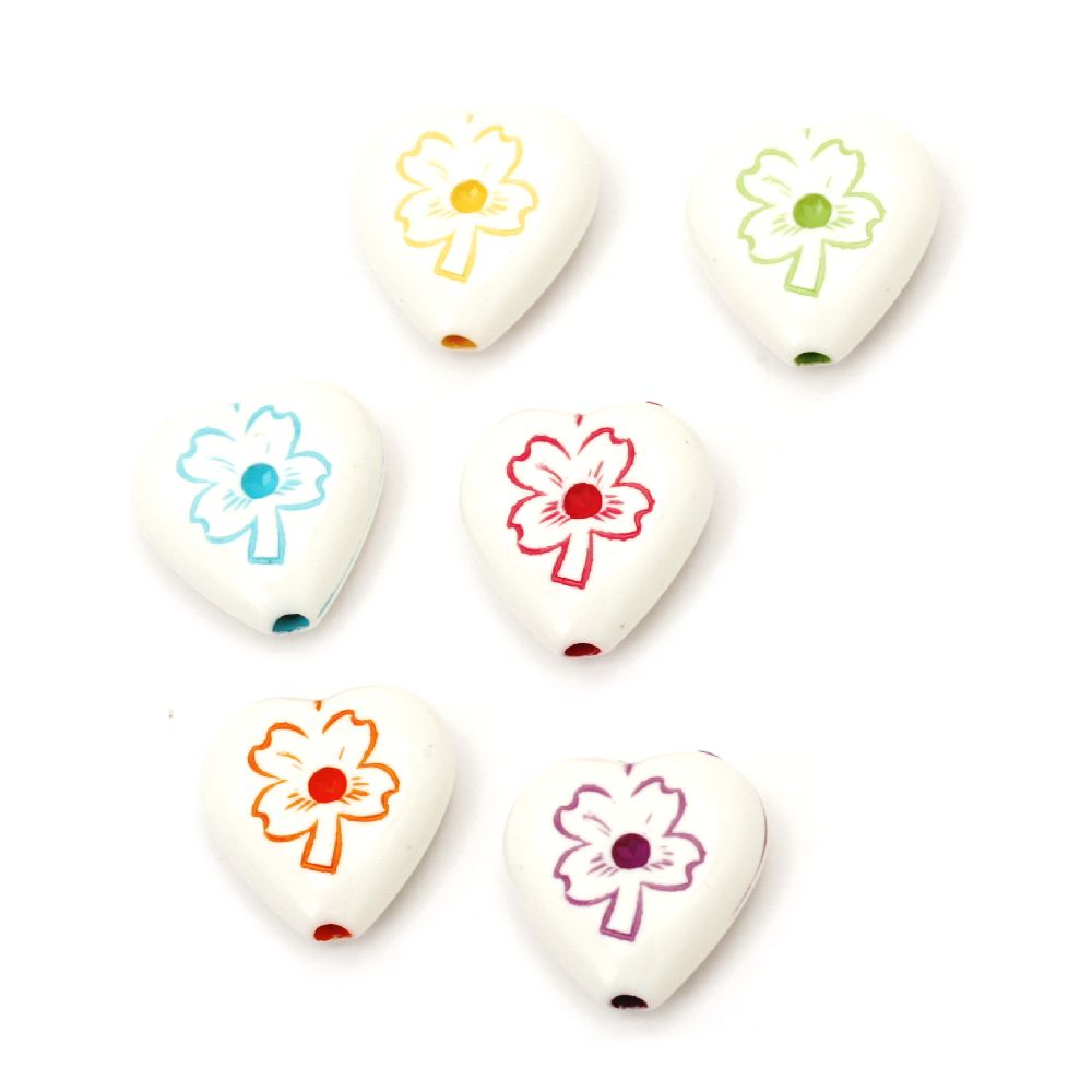 Two-color bead heart with clover 16.5x16x6 mm hole 2 mm mix - 50 grams ~44 pieces
