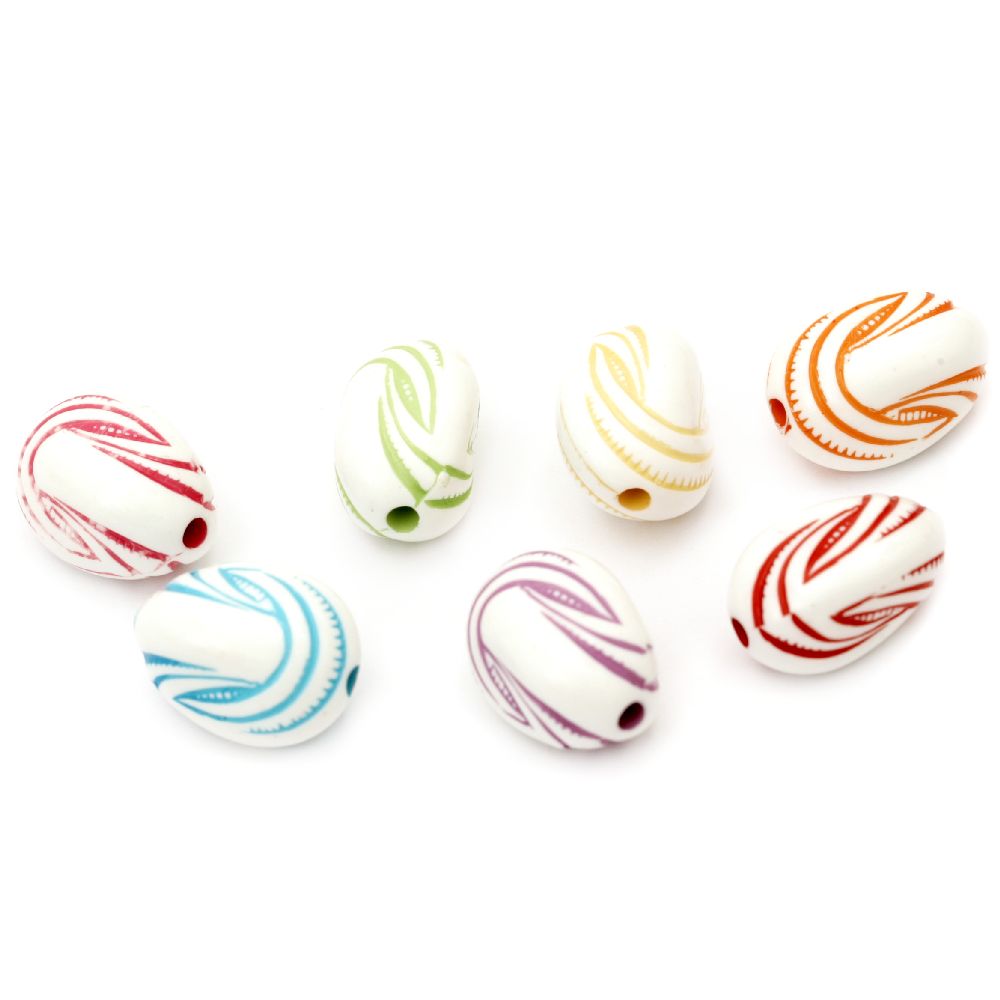 Two-colored Oval Plastic Bead, 13x11.5x17 mm, Hole: 2.5 mm, MIX -50 g ~ 37 pieces