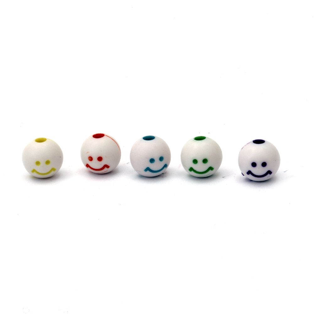 Ball Shaped Smiley Face Bead / 8 mm, Hole: 2 mm, Colored - 50 g ~190 pieces