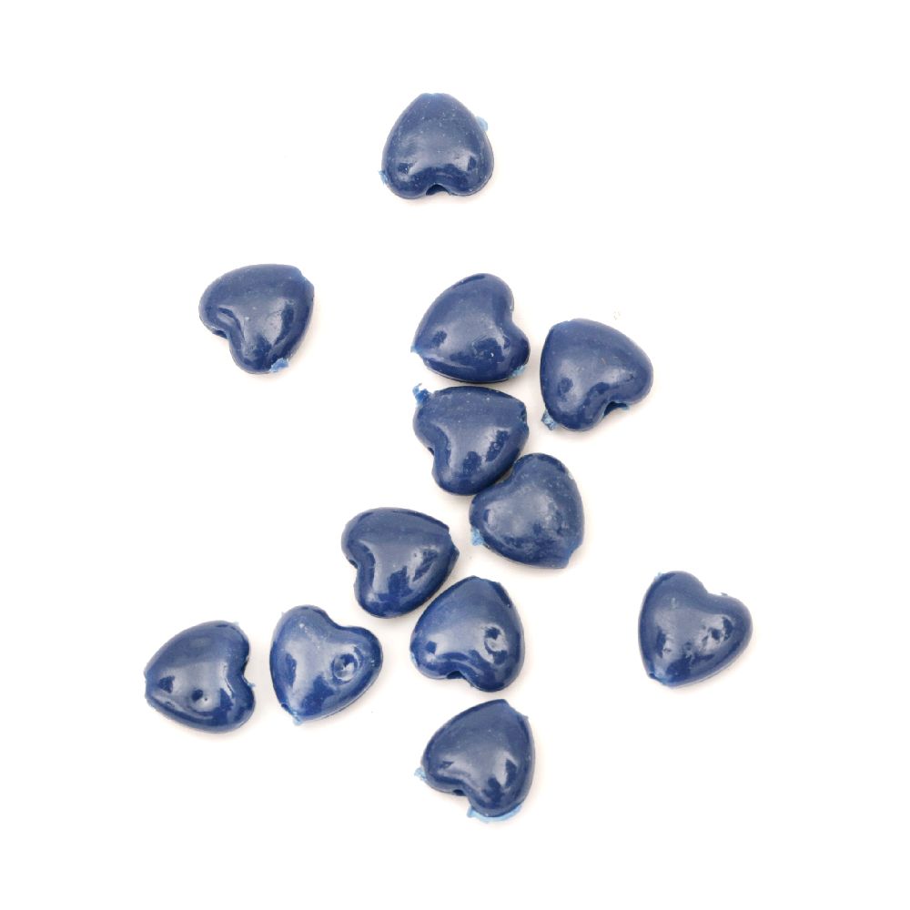 Solid Plastic Heart Bead, 8x9 mm, Hole: 1.5 mm, Blue -50 grams ~ 340 pieces