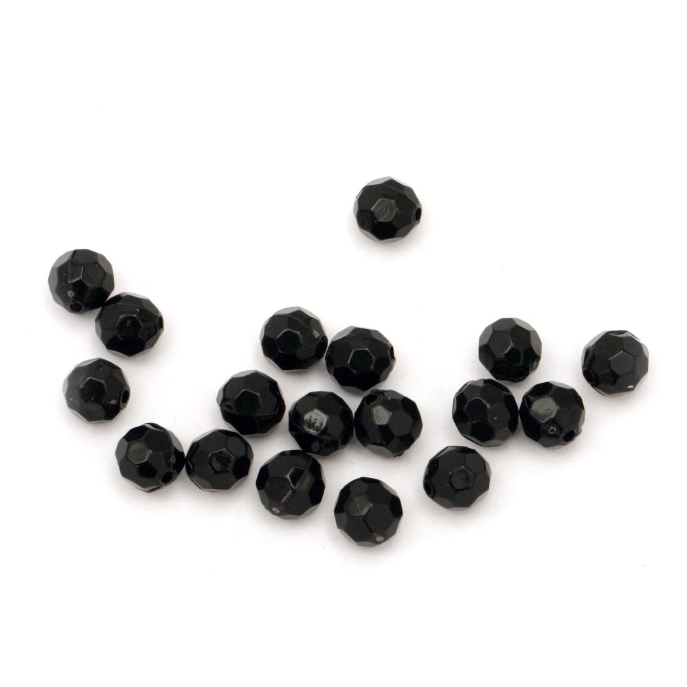 Acrylic round solid bead for jewelry making, faceted 8 mm hole 1 mm black - 50 grams ~ 180 pieces